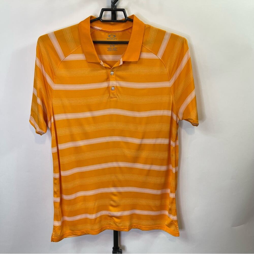 Oakley Orange White Striped Polo Shirt Size XL Men’s